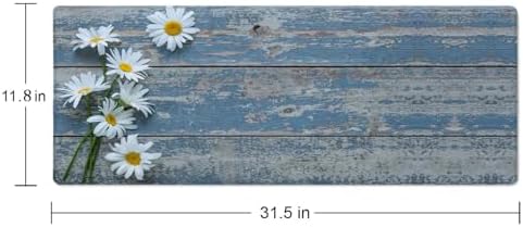 Large Gaming Mouse Pad, Extended XL Mousepad, Non-Slip Rubber Base Keyboard Mouse Mat Desk Pad for Work, Game, Office, Home, 31.5 x 11.8 in, Daisy Flowers on Old Wooden