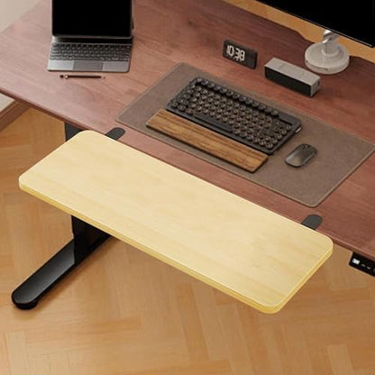 Generic Desk Extender Board Keyboard Tray Extension Attachment 50x20cm Foldable Space Saving Clamp on Home Office Wrist Support, Wood Color