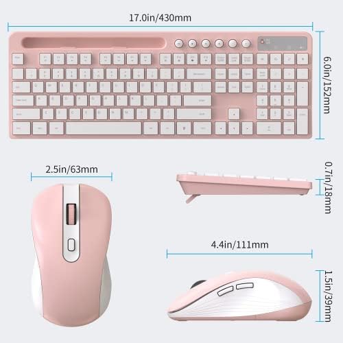 MARVO Wirelss Keyboard and Mouse Combo with Phone Holder, Full-Size, Pink