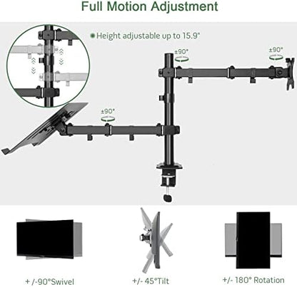 Monitor and Laptop Mount for 13"-27" Screens and Notebook up to 17 inch