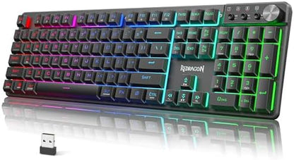 Redragon K521WL Wireless Gaming Keyboard with Knob, Tri-Mode BT/2.4G/USB-C RGB Mechanical Feeling Keyboard with Multimedia Keys, 4000mAh Battery, Anti-Ghosting, Compatible with PC - Upgrade