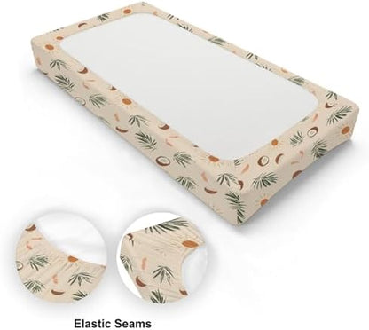 Summer Palm Trees Coconut Sun Pattern Baby Changing Pad Cover, Unisex Summer Theme Nursery Diaper Changing Table Pad Mat Sheet for Boys Girls-16x32