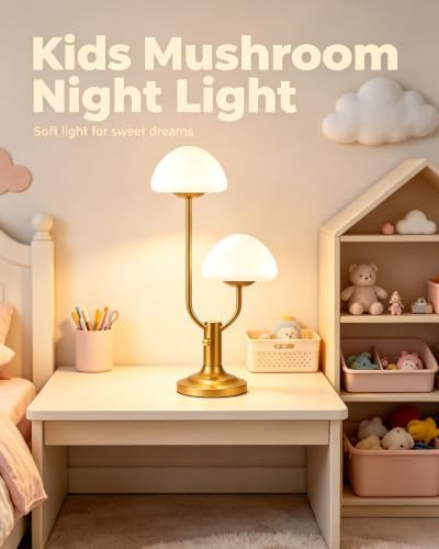 Lightdot Gold Mushroom Table Lamp for Bedroom Dimmable Cute Desk Lamp