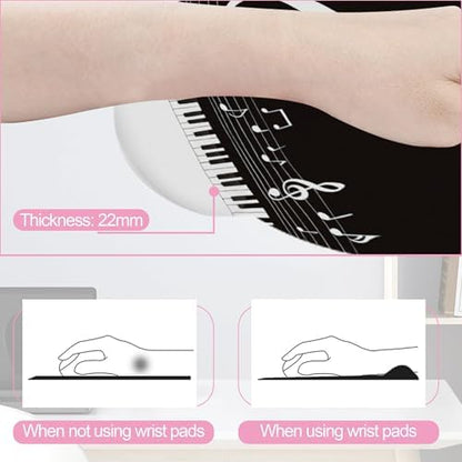 Black and White Piano Notes Mouse Pad with Wrist Rest Set, 3-in-1 Wrist Support Mousepad Set, Gaming Mat Pad with Anti-Skid Base,Ergonomic Memory Foam Mouse Pad Set for Women, Office, Typing, Gaming
