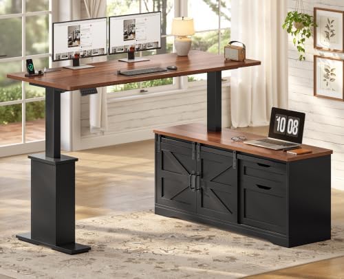 SEDETA Farmhouse L Shaped Executive Standing Desk with Storage Drawers