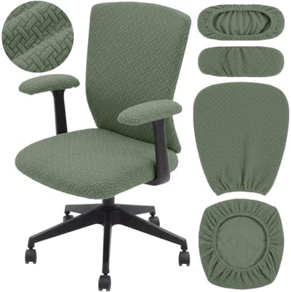 4 Pcs Office Chair Covers Pads Set, Oval Rounded Back, Green, Jacquard