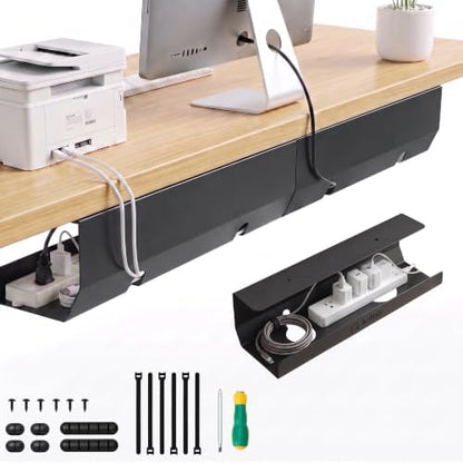 Aothia Under Desk Cable Management Tray, 2 Pack (16.5 in, Metal, Black)
