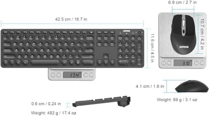 Arteck 2.4G Wireless Keyboard and Mouse Combo Ultra Slim Full Size Keyboard Keyboard and Ergonomic Mice for Computer Desktop PC Laptop and Windows 11/10/8/7 Build in USB-C Rechargeable Battery