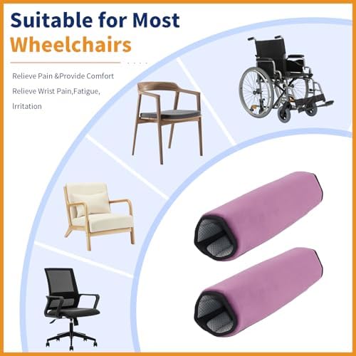 Wheelchair Armrest Covers (Pair)-Memory Foam Wheelchair armrest Pads Wicking Washable Non Slip Arm Rest Cover Cushion Pad for wheelchairs Office Chairs armchairs (Purple)
