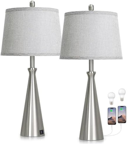 Rinweey 28" Silver Touch Table Lamps Set of 2 with USB A+C Ports, 3-Way Dimmable Bedroom Lamps for Night Stands, Tall Modern Living Room Lamps for End Tables (2 LED Bulbs Included)