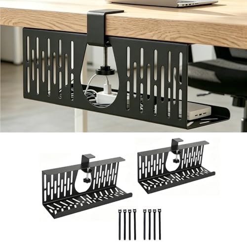Under Desk Cable Management Tray, Cord Organizer for Desk Cable Management Tray Under Desk with Clamp for Home Office, Standing Desk(1Pack，Black)