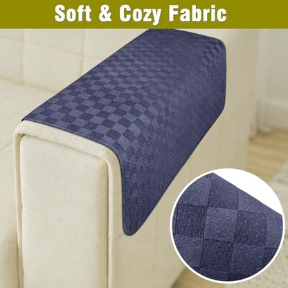 Couch Arm Covers, Sofa Arm Covers, Waterproof Armrest Cover for Sofa, Loveseat, Armchair, Anti-Slip Recliner Arm Cover, Headrest Cover, Arm Chair Covers Set of 2 (Navy Blue, 24"×24")