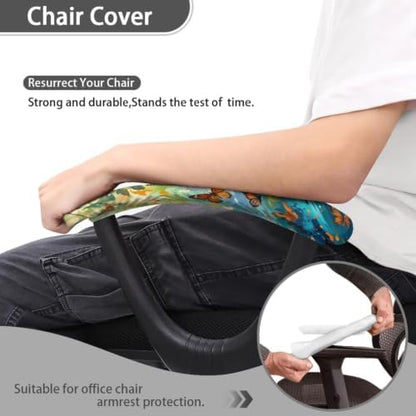 Butterfly Print Office Chair Arm Rest Slipcovers Covers Set of 2 Soft Stretchy Computer Chair Armrest Cover with Elastic Edge Universal Fits Rotating Desk Gaming Chairs