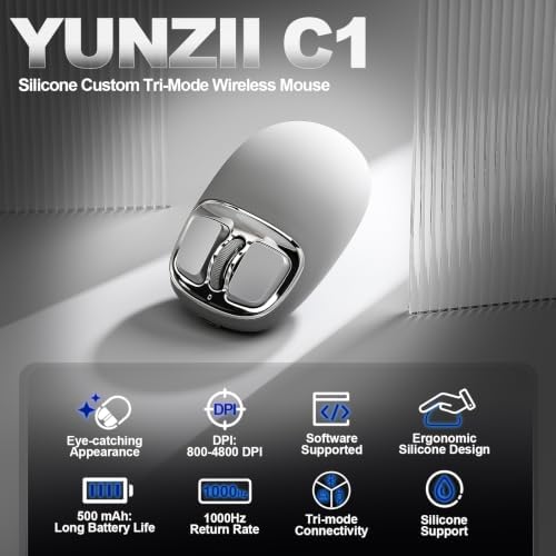 YUNZII C1 Wireless Tri-Mode Wireless Mouse 4800 DPI Optical (Gray)