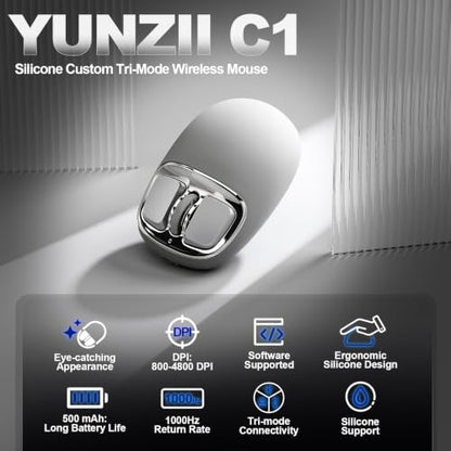YUNZII C1 Wireless Tri-Mode Wireless Mouse 4800 DPI Optical (Gray)