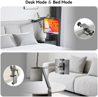 Portable Monitor Stand Desk Holder- Large Clamp support up to 6.5 12.9 14.6 15.6 18.5 inch 360° Rotating Base Swivel Tall Desk Arm Mount for iPad Pro/Mini/Air/Surface Strong Bearing Weight over 5.5lbs