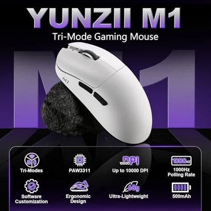 YUNZII M1 PAW3311 Sensor Wireless Gaming Mouse (White)