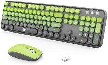 FOPETT Wireless Keyboard and Mouse Combo, 104 Keys Full-Sized 2.4 GHz Round Keycap Colorful Keyboards, USB Receiver Plug and Play, for Windows, Mac, PC, Laptop, Desktop (GradientMatchaGreen)