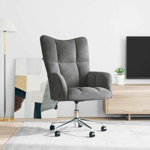 Velvet Office Chair, Adjustable Height Swivel Desk Seat, Dark