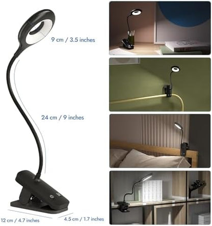 CUHIOY Rechargeable Clip on Reading Light for Bed Headboard, Black, 1 Pack