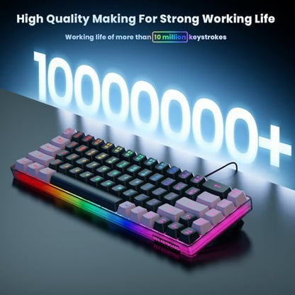 GEODMAER 65% Gaming Keyboard, LED Backlit, Ultra-Compact Anti-Ghosting No-Conflict 68 Keys Membrane Gaming Wired Keyboard for PC Laptop Windows Gamer(Black-Pink)