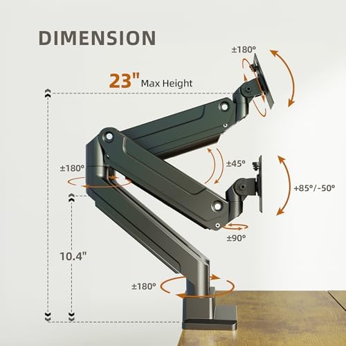 Claiks Dual Monitor Mount for Max 35 inch Screens Stand up to Max 89 lbs, Ergonomic Gas Spring Heavy-Duty Adjustable Monitor Arm, with Clamp and Grommet Base, VESA Mounting Holes 75&100mm, Black