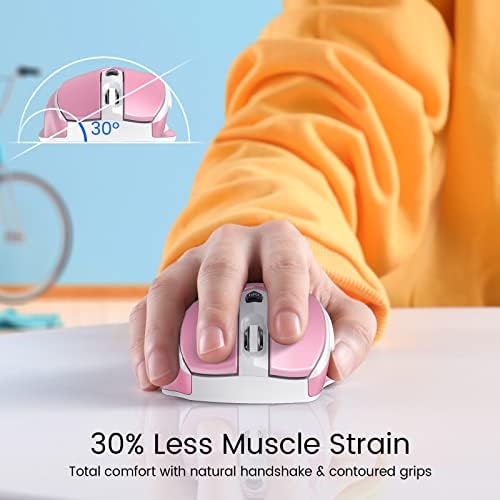 HOTWEEMS D-09 Wireless Mouse for Laptop - Ergonomic Plus Computer USB Cordless Mice, Ergo Grips, Lightspeed 5-Level 2400 DPI, 16 Months Battery, Portable for PC Mac Chromebook, 6 Button, Flamingo Pink