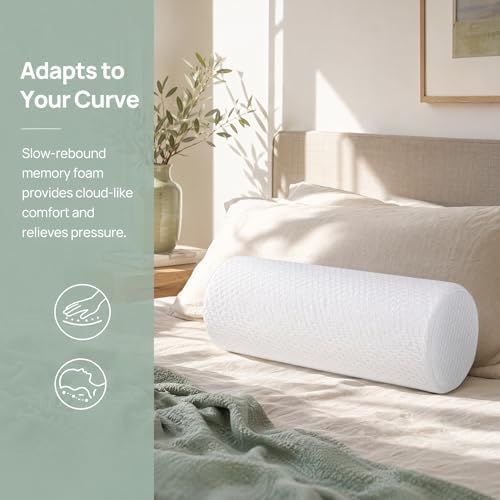 Bogey's Antidote Neck Roll Pillow for Pain Relief Sleeping, Cervical Memory Foam Cylinder Pillow,Travel Bolster Pillow for Bed for Side Sleepers Back Sleeper,15.7 * 6 * 6 inch (Grey Grid)