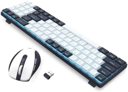 Redragon BS8773 Wireless Keyboard and Mouse Combo, 78 Keys 2.4Ghz Wireless Low-Profile Mechanical Red Switch Keyboard w/Slim Compact Design & Single Blue Backlit, Comfort Grip 2400 DPI Max Mouse