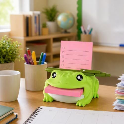 Hippo Note Toad Desk Organizer Sticky Note Holder, with 3 Writing Guides