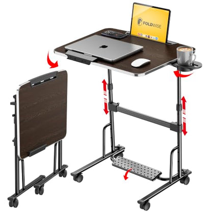 Foldable Standing & Rolling Desk, Upgraded Portable Desk on Wheels