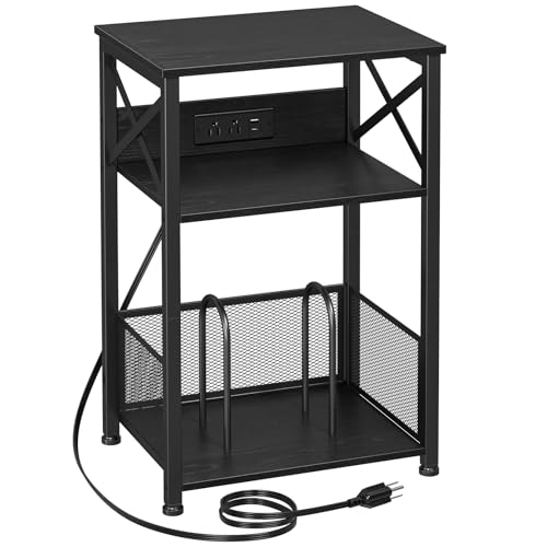 Record Player Stand with Charging Station, Vinyl Record Storage