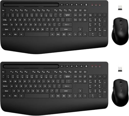 Wireless Keyboard and Mouse Combo - Full-Sized, Ergonomic Wrist Rest