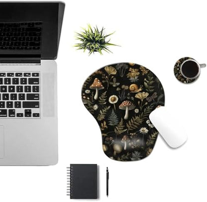 Ergonomic Mouse Pad with Wrist Rest,Comfortable Computer Gel Mouse Pad Wrist Support for Laptop,Pain Relief Mousepad with Non-Slip PU Base Mushroom