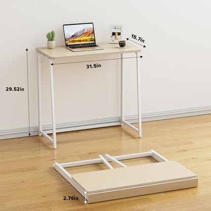 Folding Desk, 31.5" Foldable Computer Table for Small Spaces, Oak