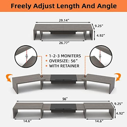 WESTREE Triple Dual Monitor Stand Riser, 56" Extra Long Monitor Stand for 1~2~3 Monitors, Monitor Stand with Length and Angle Adjustable, 3 Shelf Desktop Organizer Riser for Monitor Computer Laptop