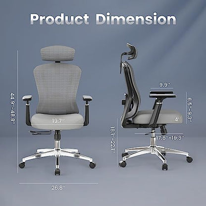 High Back Mesh Office Desk Chair, Adjustable Lumbar & Headrest, 350lb