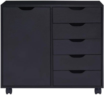 Naomi Home Amy 5-Drawer Craft & Office Storage Cabinet with Shelf, – Mobile Under Desk Unit with Lockable Wheels, Adjustable for Printers & Supplies, 15.7" D x 18.9" W x 32.2" H