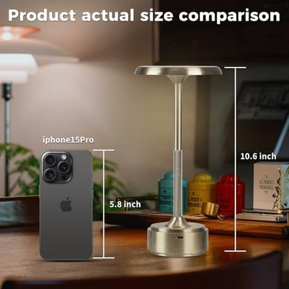Cordless Rechargeable Modern Metal Table Lamp, Touch Dimming, 3-Color
