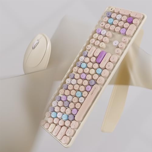 UBOTIE Wireless Keyboard and Mouse Combo, Phone Holder (Khaki)