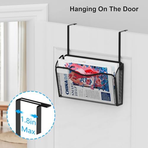 BOHDK Wall File Organizer, 1Single Pockets Mesh Hanging File Organizer, Mount Document Magazine Rack with Labels, Hanging File Folders for Office, Home and School, Black