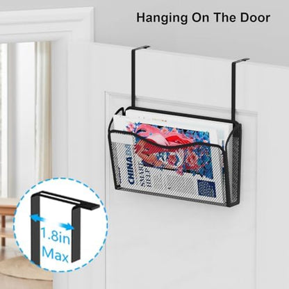 BOHDK Wall File Organizer, 1Single Pockets Mesh Hanging File Organizer, Mount Document Magazine Rack with Labels, Hanging File Folders for Office, Home and School, Black