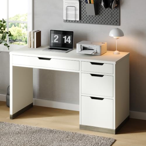 White Desk with 4 Drawers, 52 Inch Computer Desk