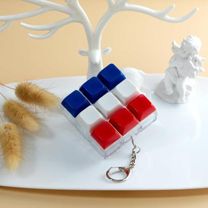 9 in 1 Keyboard Fidget Keychain Toy for Adult Kids to Stress Relief, 4th of July Keyboard Decompression Button Finger Clicker Toys, Patriotic Cube Mechanical Fidget Gifts for Office Home