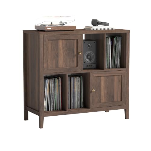 Modern Record Player Stand, Vinyl Record Storage Cabinet, Brown