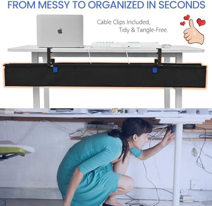 48" Under Desk Cable Management Tray- Clamp/Screw Mount Desk Cable Organizer Cable Tray Hiders for Office&Home