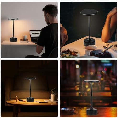 Cordless Rechargeable Modern Metal Table Lamp, Touch Dimming, 3-Color