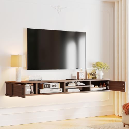 51'' Floating TV Stand with Doors & Open Cabinets,Walnut