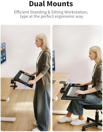 suptek Premium Adjustable Keyboard Tray Under Desk & Above Desk - Ergonomic Wood Sit Stand Computer Keyboard & Mouse Tray with 360° Rotation, 24.4"×12" Keyboard Stand with Wrist Rest - Black, DSF8