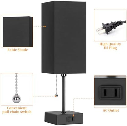 Table Lamp for Bedroom set of 2,3-Color Bedside Lamps with Pull Chain